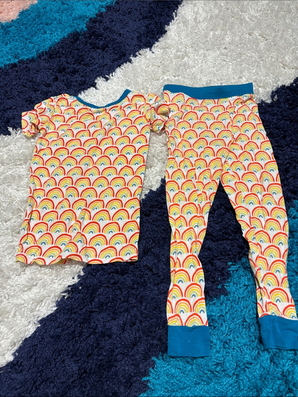 Little Sleepies Rainbow Pattern Pajama Set - Blue Trim